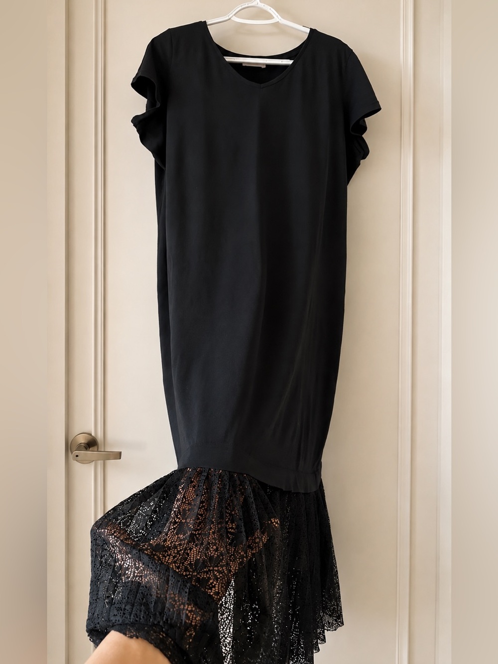 Cotton Lace Midi Shift Dress with Lace Hem